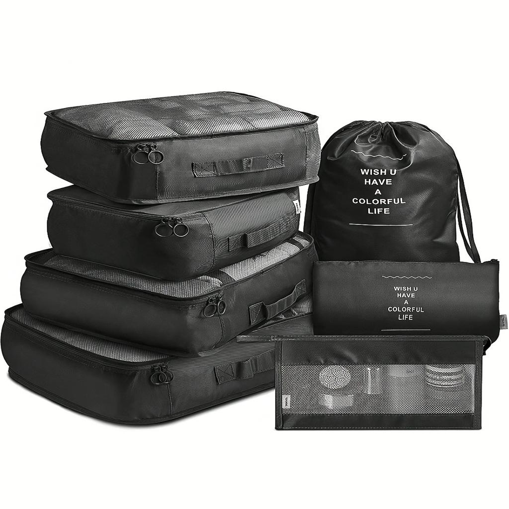 Set de bolsas de almacenamiento de viaje de siete piezas, equipaje, bolsa organizadora de ropa, bolsa de clasificación y almacenamiento para ropa interior y de viaje