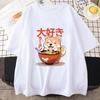 Shiba Inu Enjoying Ramen T-shirts 100% Cotton High Quality Summer Tee-shirt Casual Women/Men Kawaii Tshirt Cute Girls Shirts