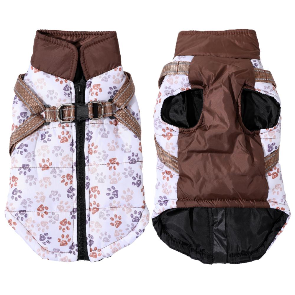 

Reflective Dog Clothes With Harness Zipper Waterproof Winter Warm Pets Vest Coat for Small Medium Dogs Windproof Puppy Jacket XS коричневый
