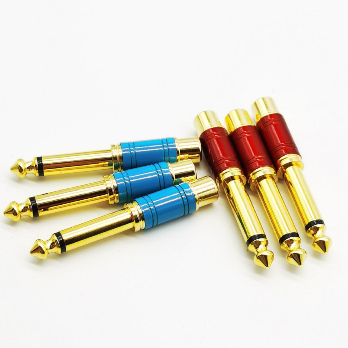 Red/Blue Copper-Plated Gold 6.35mm Male to RCA Female Audio Adapter Plug