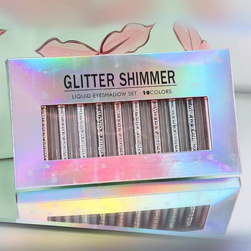 

10 шт./набор блестящих жидких теней для век Diamond, перламутровые водостойкие, стойкие, подарочная коробка для макияжа для девочек
