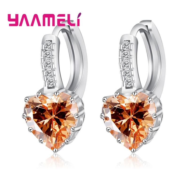 Big Sale 925 Silver Loop Hoop Earrings Candy Color Cubic Zircon Charms Women Jewelry Wedding Accessory Brincos