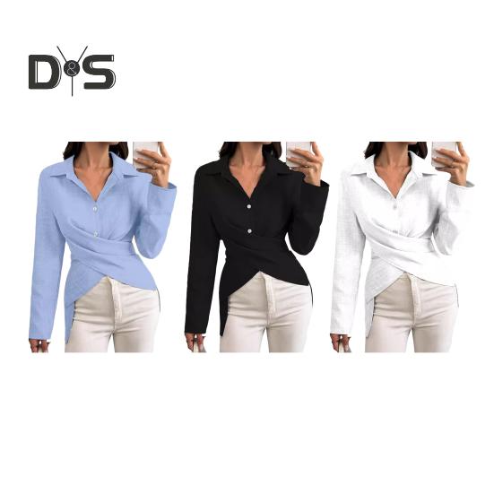 Damen-Hemd mit Revers, lange Ärmel, einreihig, Oberteile, einfarbig, Knopfleiste, Herbsthemd für den Alltag