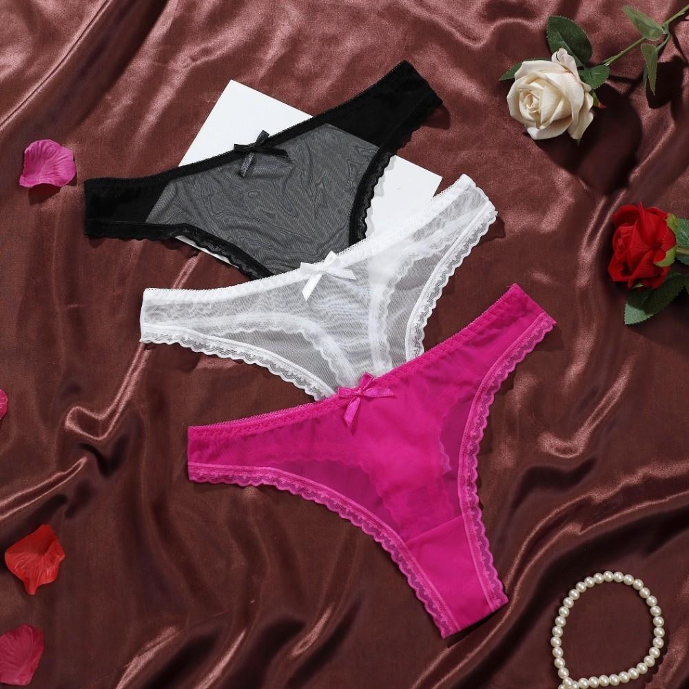 Soft Low Waist Briefs Traceless T-back Panties Fashion Lace Transparent Thongs Daily Wear