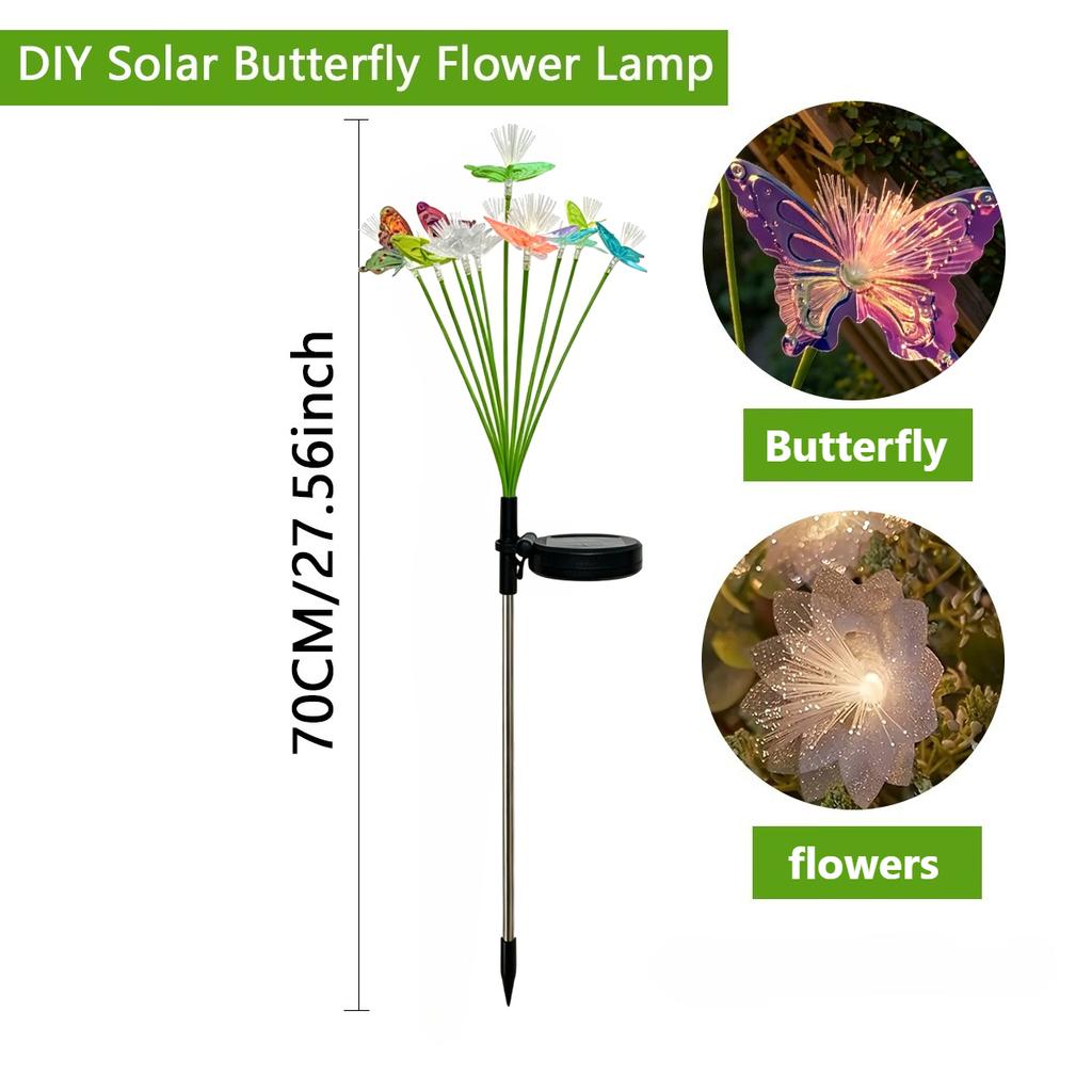 Colorful/Warm Solar Butterfly Flower Lights Fiber Optic LED Garden Stake Lights Waterproof Outdoor Decor for Yard Lawn Patio 2pack