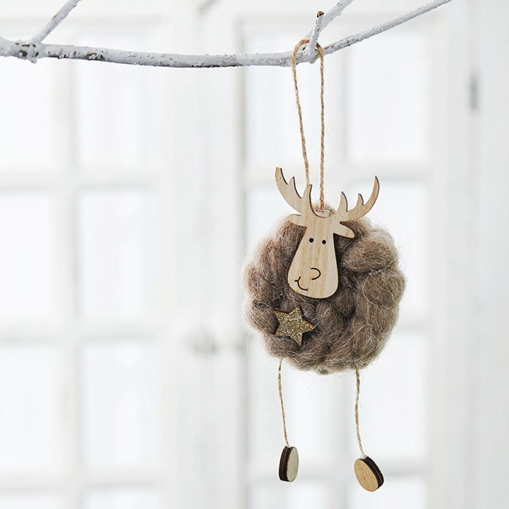 Antler Deer Santa Claus Wool Felt Ornaments Wooden Elk Christmas Tree Decoration Hanging Pendant