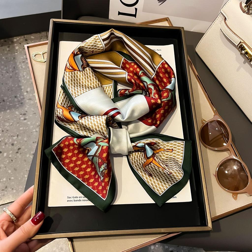 Luxury Summer Long Silk Scarf Female Animal Horse Print Thin Narrow Scarf Bag Hair Band Ribbon Scarfs Women Neckerchief
