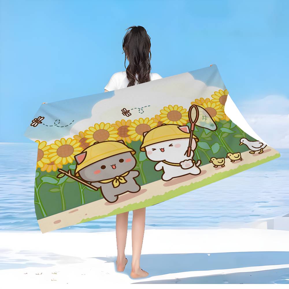 Peach and Goma Anime Beach Swimming Towel Soft Absorbent Washcloth Children's Gifts for Kids Travel Camping Gym