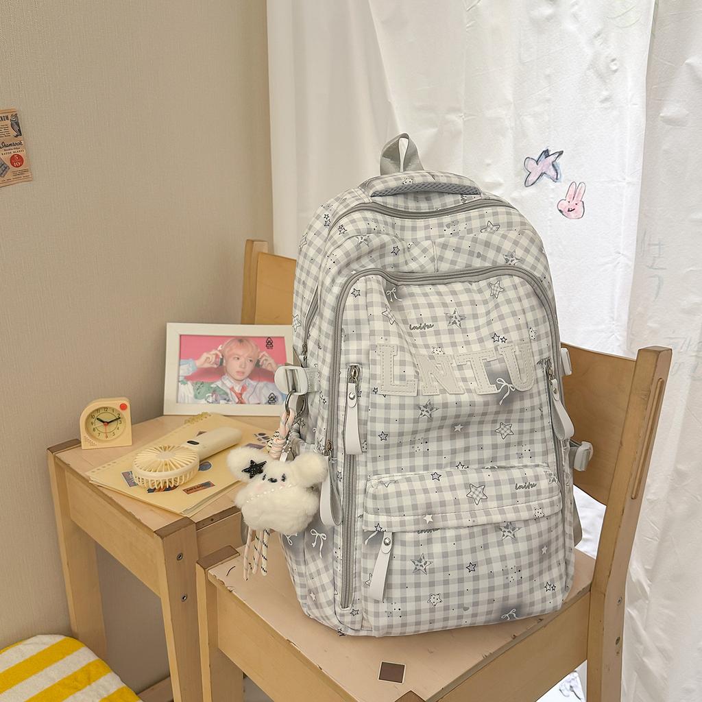 Schoolbag new Japanese plaid backpack female student schoolbag cute star printing light large capacity backpack girl style