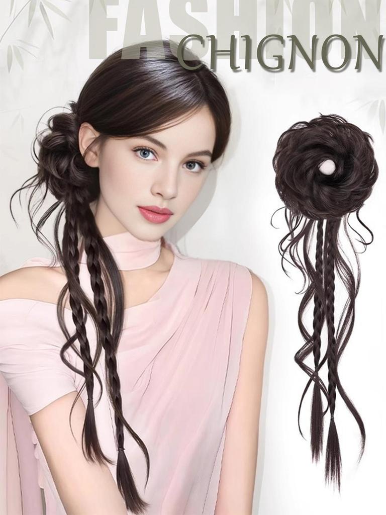Chinese Style Flower Bud Head Synthetic Hair extension Wigs Natural Fluffy Slightly Curly Twisted Braid Wig Hair Accessories