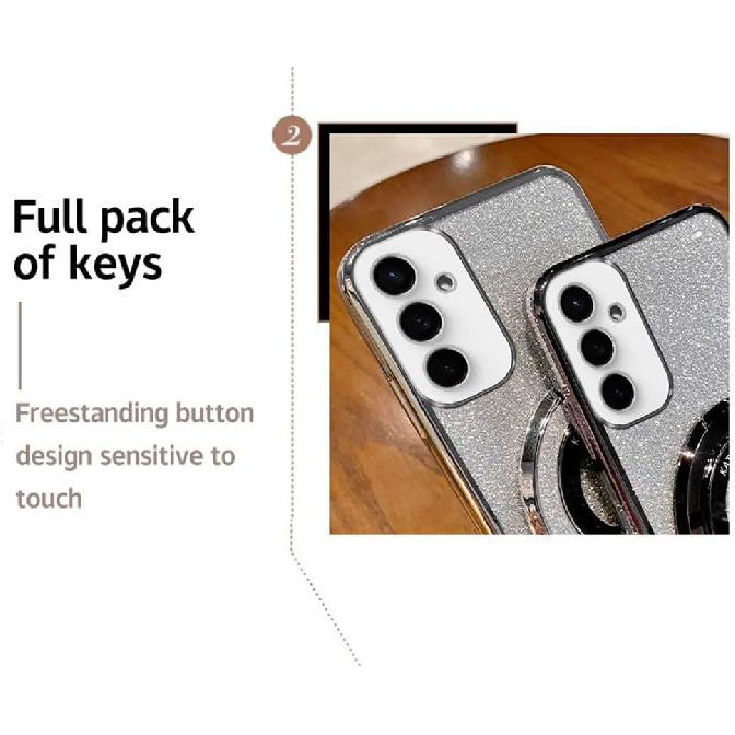 Phone Case for Samsung Galaxy S24 FE Case Glitter Bling Cute Sparkly with Ring Holder Kickstand Soft TPU Slim Clear Protective Case Cover for Samsung