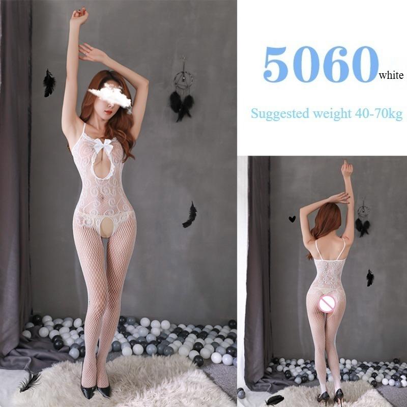 Sexy Lingerie Sexy Mesh Clothing Stockings Mesh Socks Open Cut No Take Off Women's Hollow Out Uniform Set  Jumpsuit Socks