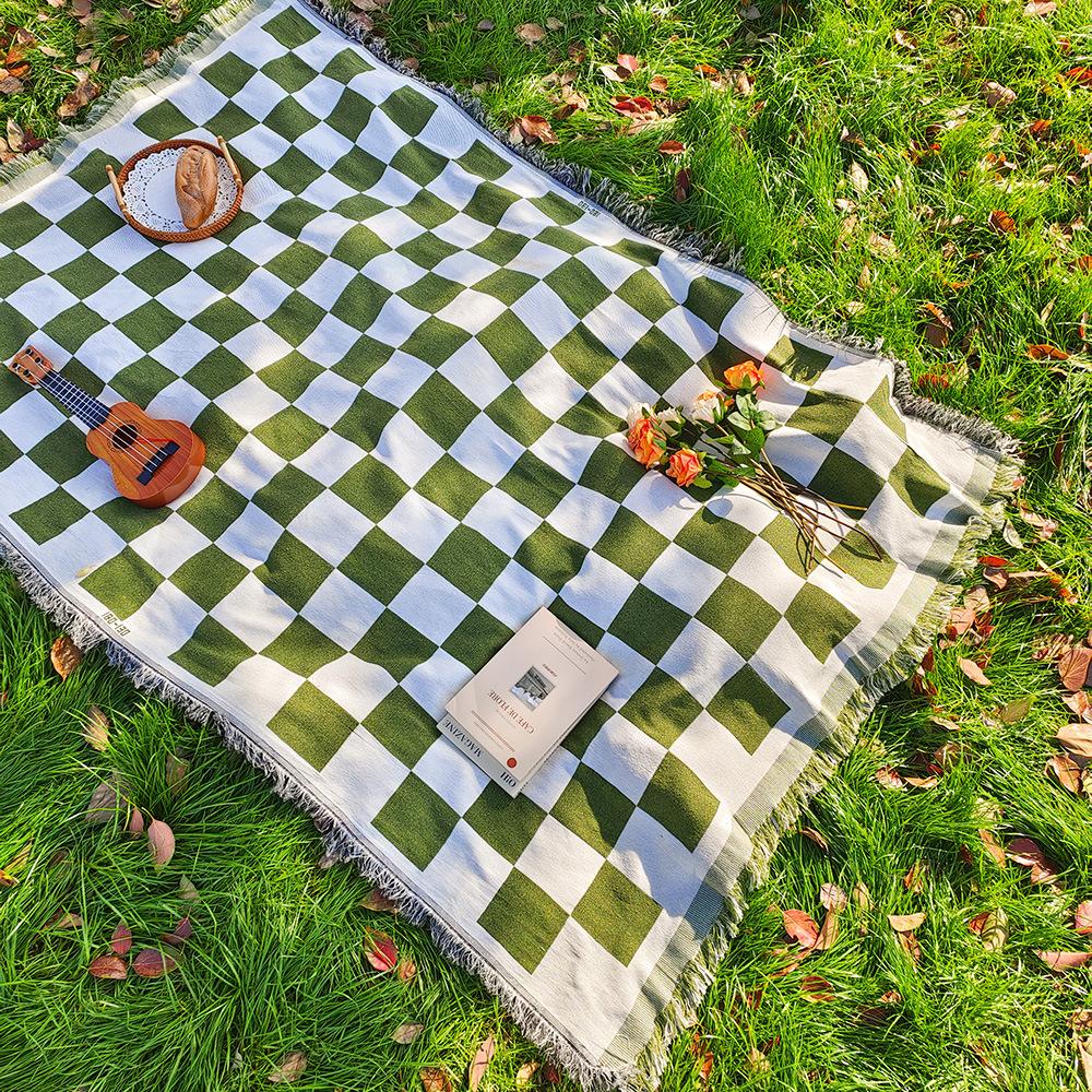 Bohemian Knitted Decorative Camping Blanket Portable Moisture-Proof Picnic Mat Outdoor Lawn Mat Camping Tablecloth Tent Floor Mat All-Weather