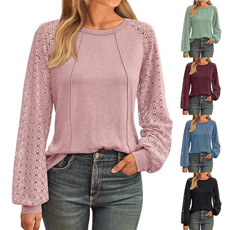 Women's Spring Autumn Patchwork Round Neck Long Sleeve Loose T-Shirt Casual Top