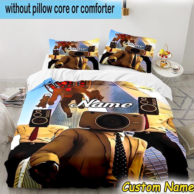 3PCS Custom Name Robo-Dance Skibidi Heart Bedding Set Including 1pc Duvet Cover And 2pcs Pillowcases for Bedroom, Dormitory Gift Home Decor