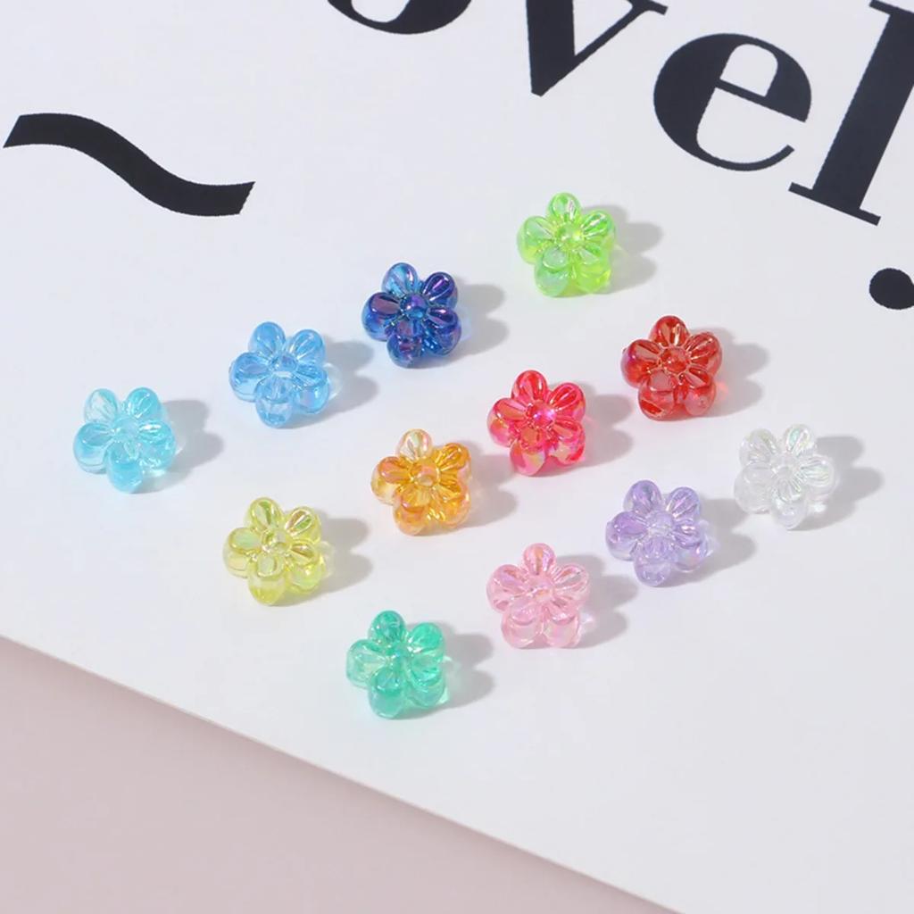 ZW08 ABCai 100pcs 7mm Plating Color Acrylic Flower Charm Beads Tiny Mix Shiny Spacer Bead Jewelry Making Diy Bracelet Material