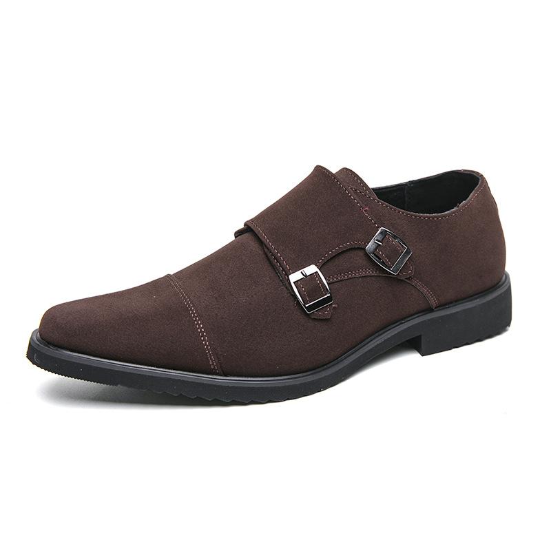 Leather shoes men's large size casual fashion matte leather dress single shoes anti-fur men's trend side buckle men's shoes
