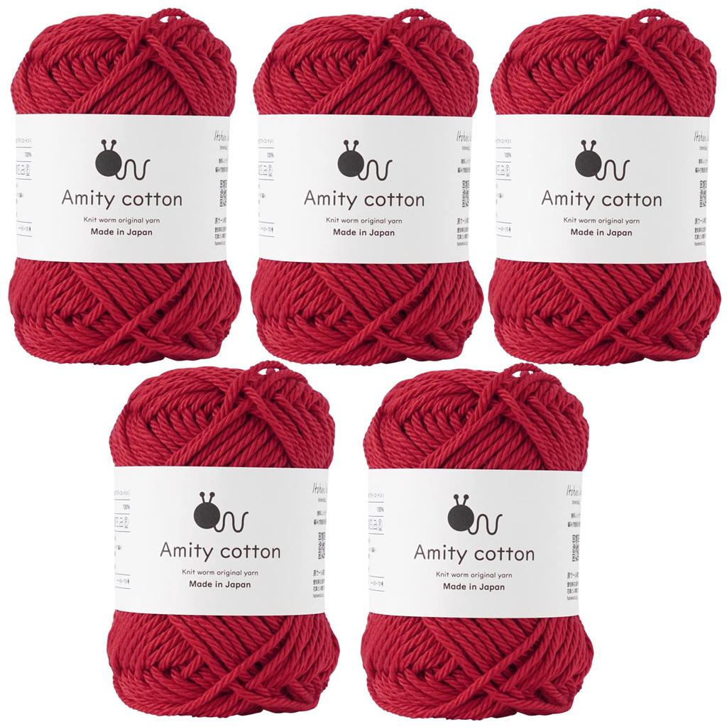 Amity Cotton Wool Extra 30g Made In 8 Red Yarn, Thick, (approx. 36m), 100% Cotton, Japan, 5-Ball Set,