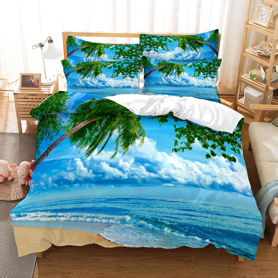 3D HD ložní souprava Queen Povlak na přikrývku Povlak na polštář Povlečení USA King Twin Full Double Single Bed Seaside Coconut Tree