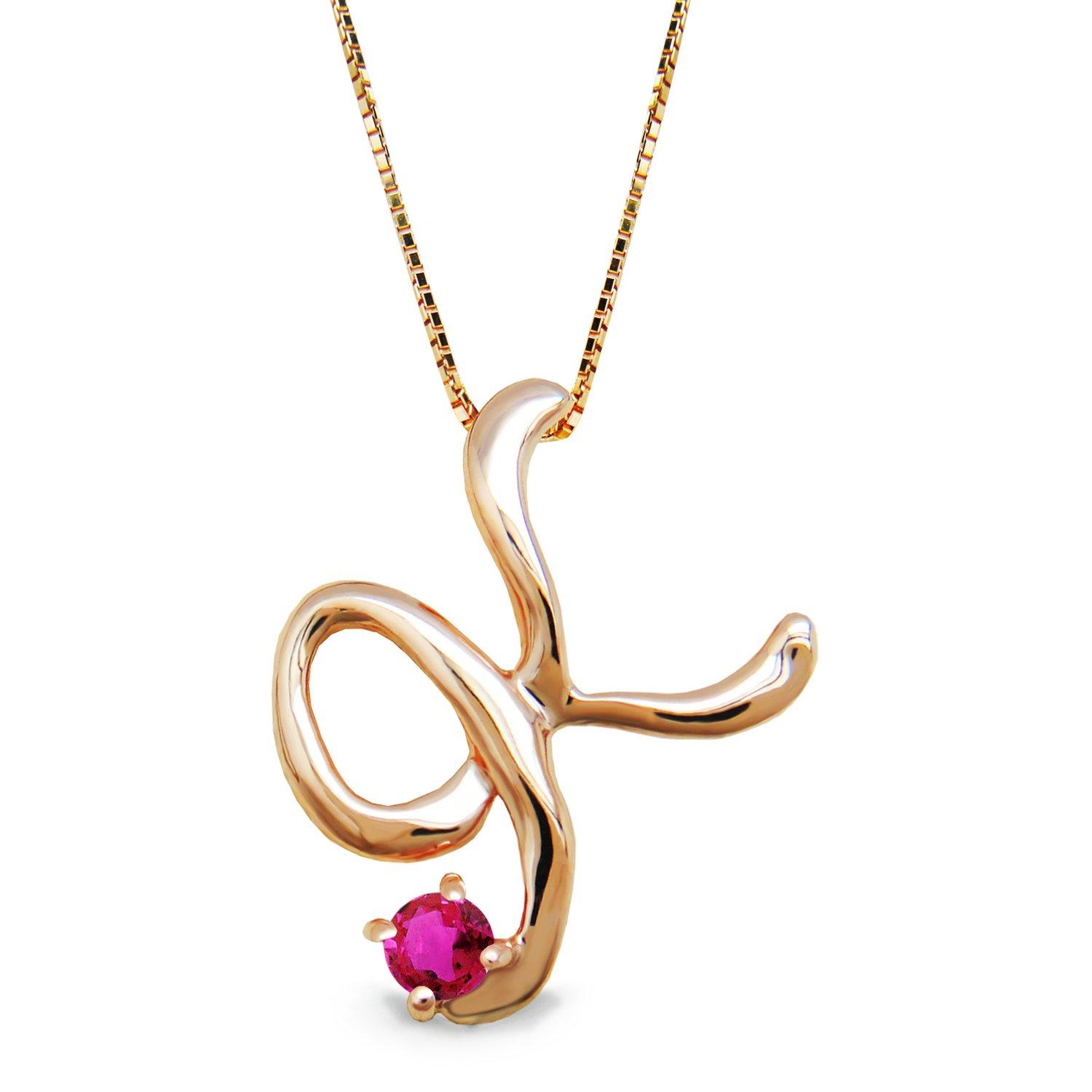 

miwahouseki Initial K Pink Gold Alphabet Necklace with Selectable Birthstone [Miwahouseki] (July Ruby)