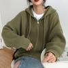 Loose Knitted Hooded Sweater Cardigan Coat Solid Color Womens Top