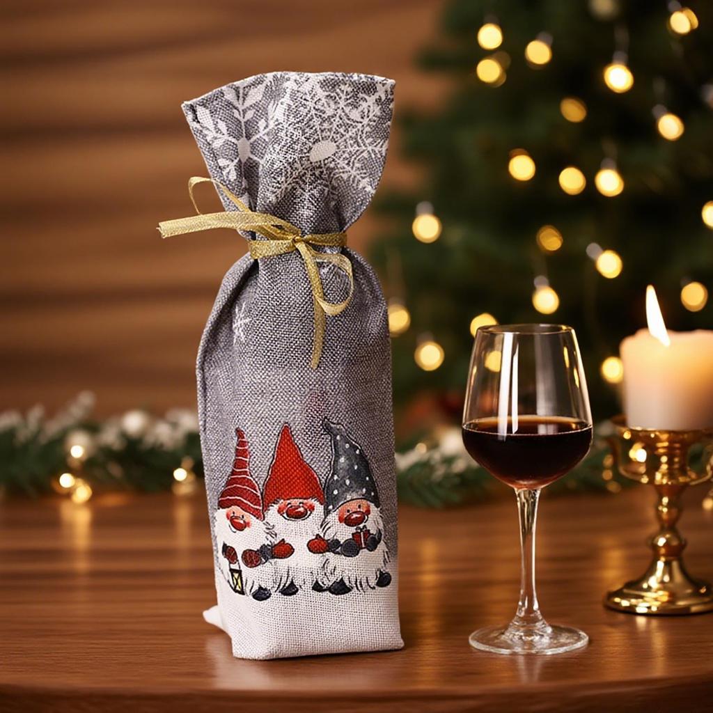Vánoční obal na láhev šampaňského a červeného vína 2020 s potiskem lesa - Stolní dekorace