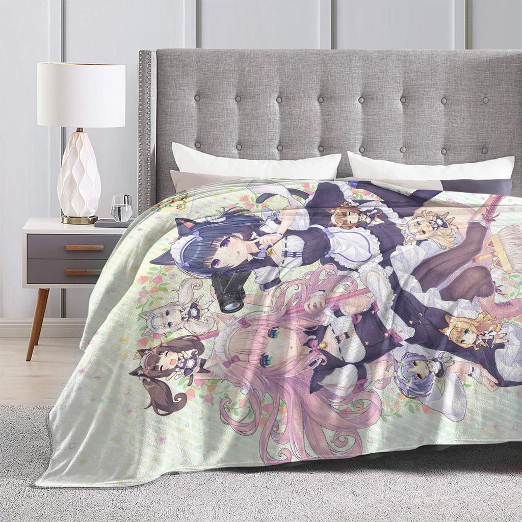Shigure Minaduki and Fraise Nekopara Anime Blanket  Flannel Funny Soft Throw Blankets for Bed Sofa Autumn/Winter