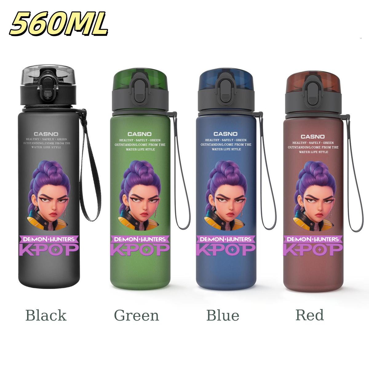 

560ML KPop Demon Hunters Plastic Cartoon Print Water Cup High Quality Kids Outdoor Sports Drinking Water Bottle Birthday Lovely Gift Green-1PCS
