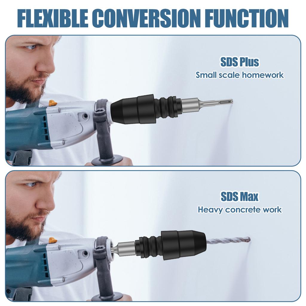 SDS-Plus To SDS-Max Adapter Alloy Rotary Hammers Drill Chuck Adapter Steel 1/4 Inches Drill Quick Change Converter for Building