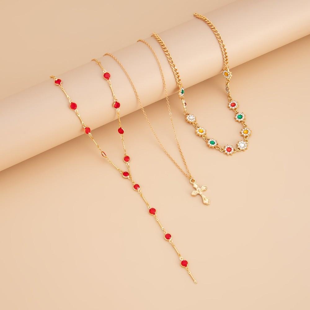 Fashion Cross Necklace Set Rhinestone Stacked Collarbone Chain Metal Stacked Necklace  Daily