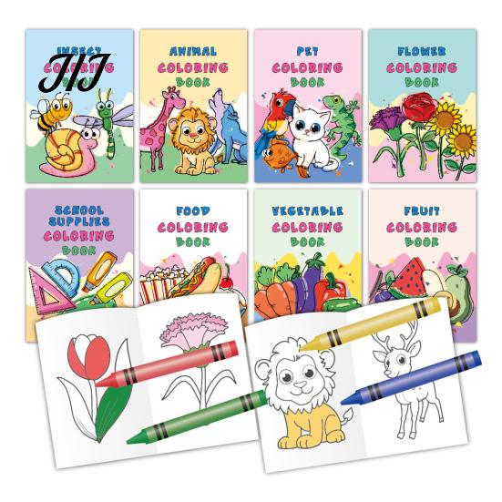 Ink Proof Paper Coloring Book 8PCS Children's Cartoon Book, Animals/Fruits/Vehicles/Fairy Tale Characters Theme, Thickened Ink-proof Creative Drawing