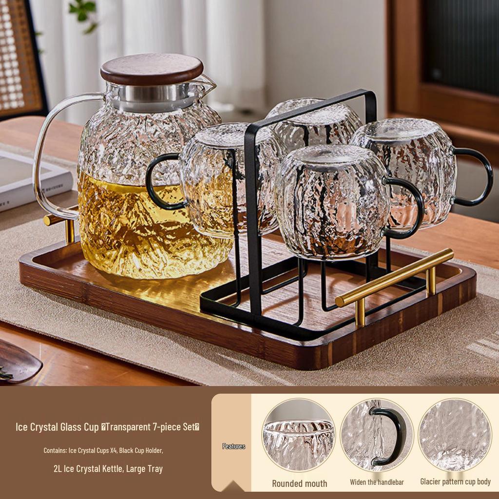 Luxury Glacier Glass Pitcher & Cup Set for Living Room - Elegant Cold Water Drinkware