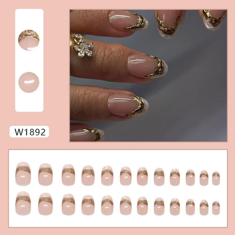 Unghie finte lucide da premere con mandorla, unghie adesive in 12 misure, 24 pezzi punte per unghie francesi per decorazioni fai da te per nail art