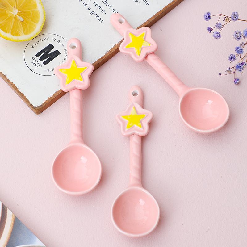 Star Ceramic Spoon Pink Magical Girl Heart Dessert Coffee Spoon Cartoon Rice Spoon