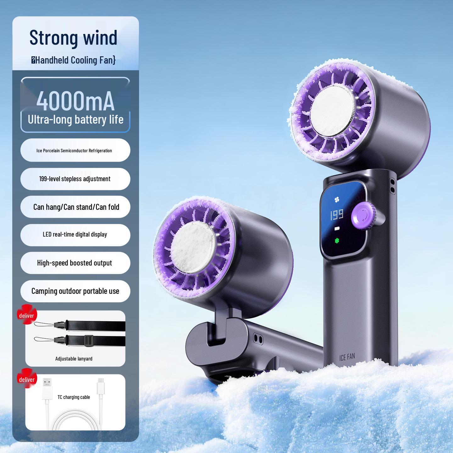 

2026 Portable Leafless Turbine Handheld Fan & Mini Air Conditioner with Ice Pack 60*54.5*183mm серый