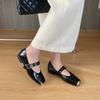 Fashion New Fashion Buckle Belt Flats Woman Luxury Metal Square Toe Leather Shoes Elegance Low Heels Ladies Party Dress Shoes