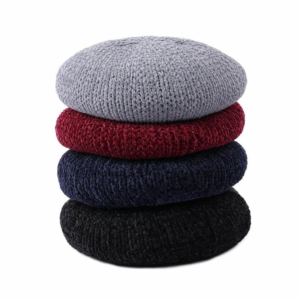 Soft Chenille Knitted Beret Hat Knitted Plain Beret Cap New Warm Winter Hat Spring, Autumn, Winter