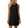Sleeveless Casual Dress Women Summer Round Neck Solid Color Side Pocket Relaxed Fit Mini Dress