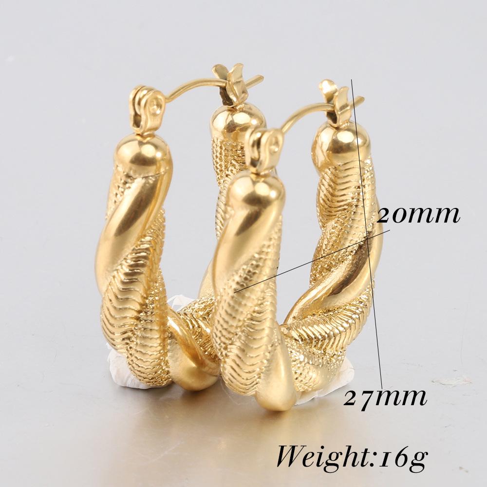 New Irregular Twist Snake Chain Double Layer 14K Gold Fashion Stainless Steel Earrings