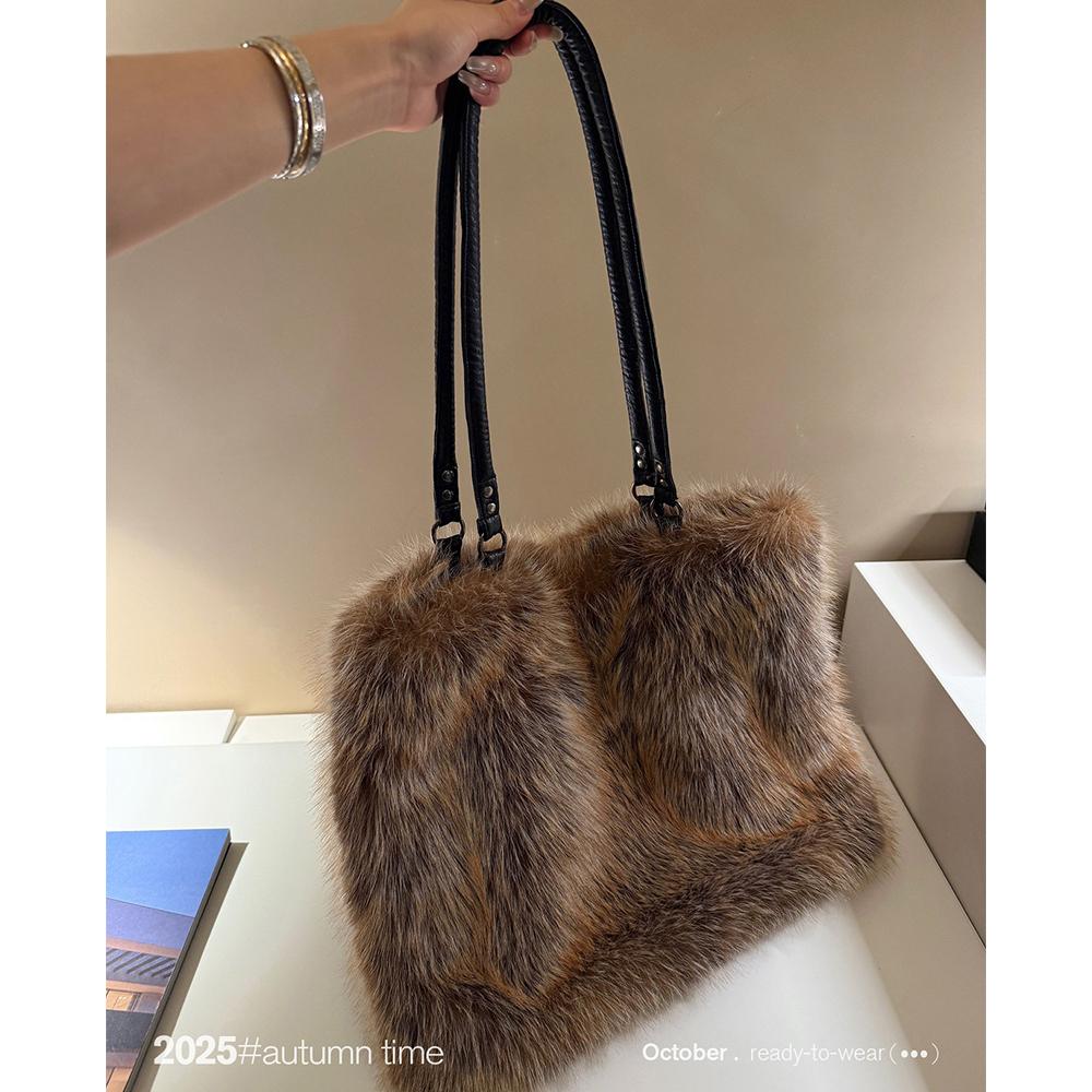 

Fluffy Plush Tote Women Bag Winter Soft Warm Faux Fur Bags for Women Handbags Large Capacity Shoulder Bag Shopper Purses