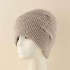 Womens Angora Wool Knit Beanie Hat With Bow Detail Winter Warm Cap High Crown Foldable