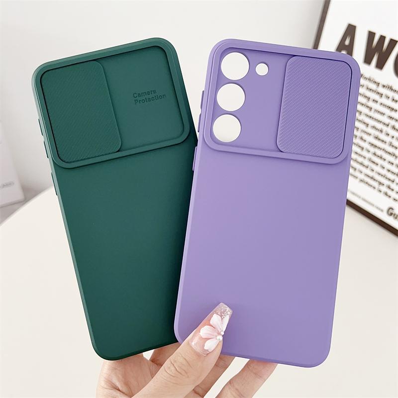 Slide Camera Lens Protection Case For Samsung S21 S22 S23 S24 FE S25 Ultra Plus A56 A55 A06 A52S A34 A16 A73 A21S A36 Soft Cover