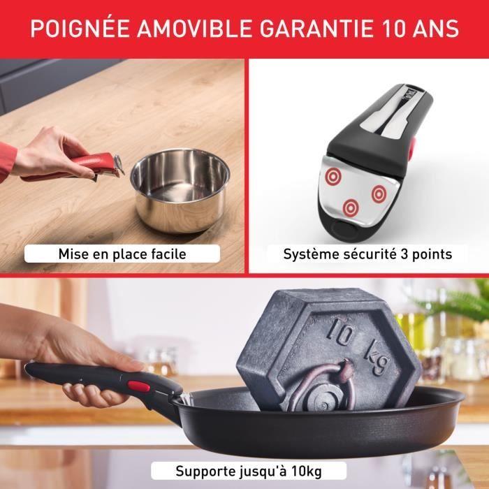 Tefal Ingenio Poignée Amovible Noire, Empilable, Amovible, Verrouillage Sécurité 3 Points, Garantie 10 Ans