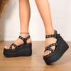 Mode Damen Sandalen Sommer Offene Zehen Schnalle High Heels Schuhe Schwarz Punk Gothic Plateau Sandalen Sexy Nieten Dicke Absätze Schuhe für Damen
