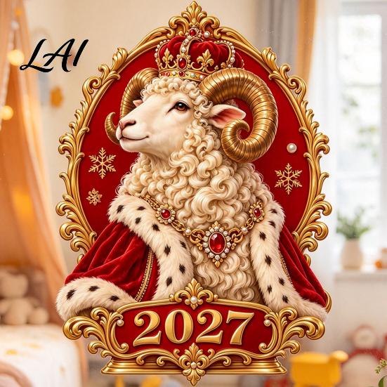 Reusable Window Ornaments for Celebration 2027 Zodiac Sheep Static Glass Sticker PVC Cling Retro Palace Style No Glue Clings Home Decal Russian New