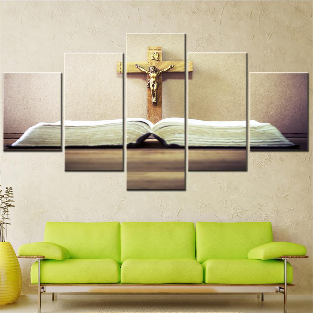 Cross on Bible Wall Art Canvas Set Christian Home Decoration Accessories Modular Posters on the Wall Aesthetic Room Decor