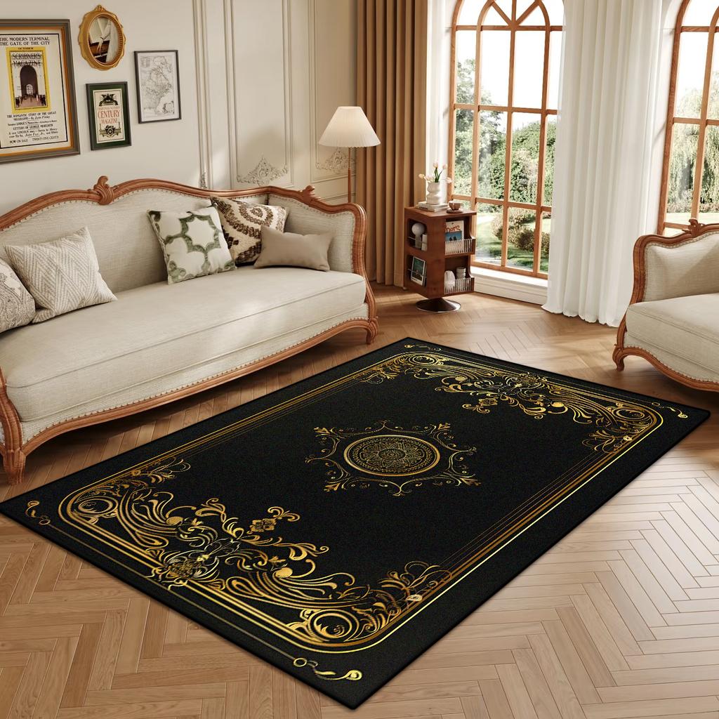 Retro Luxury Golden Border Carpet Living Room Black Non-slip Big Size Decoration Bedroom Rug Soft Easy Clean Entrance Door Mat