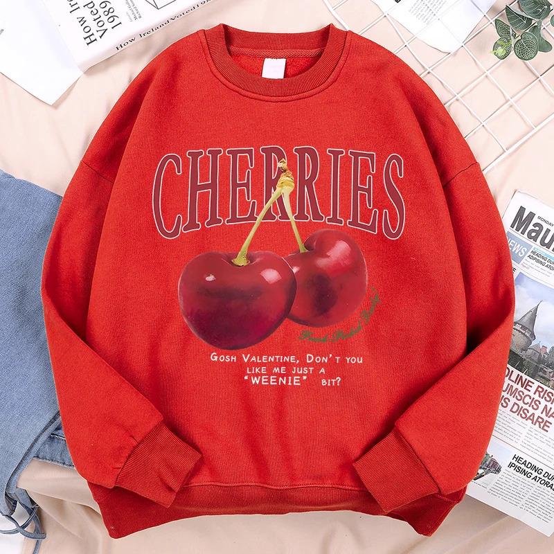 Cartoon Anime Paar Kapuzenpullover Europäische Größe Bedruckter Pullover Kirschen Kirschmuster
