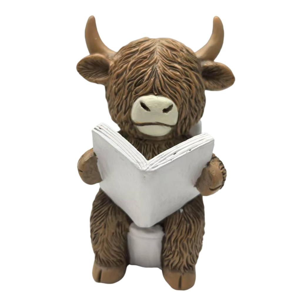 Highland Cow Bathroom Figurine Creative Collection Nordic Resin Decorative Statue for Fireplace Shelf Bedroom Bookshelf Cabinet