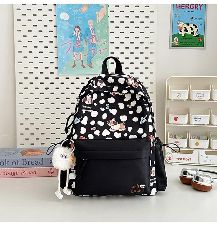 Schoolbag Japanese Ins New High-value, Fresh, Sweet and Cute Polka Dot Puppy Backpack, Light Backpack for Junior High School Students
